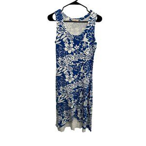 Zen-Knits Sleeveless Tropical Floral Midi Dress Blue White Sz XS Beach Bohemian